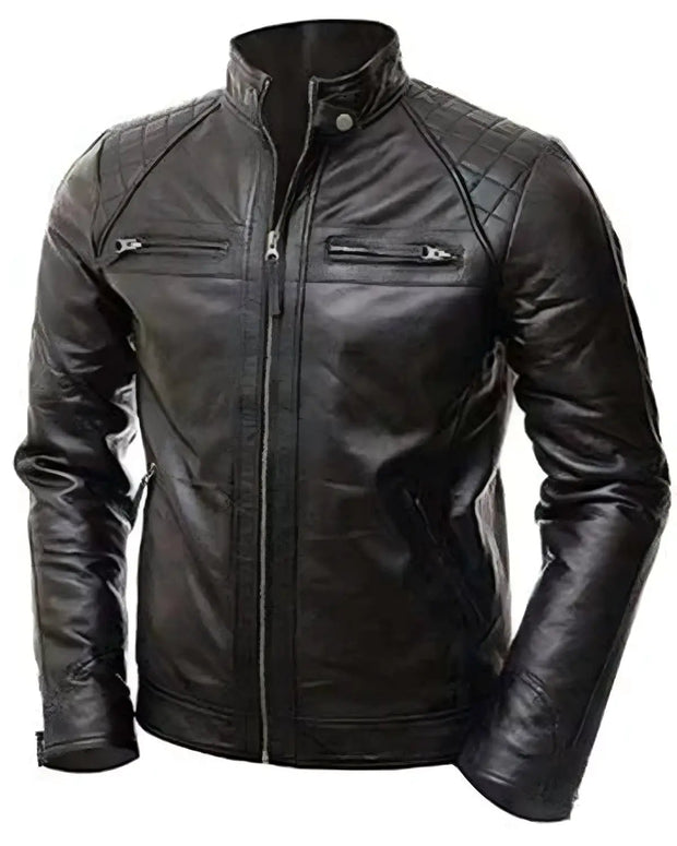 Mens Black Leather Quilted Jacket