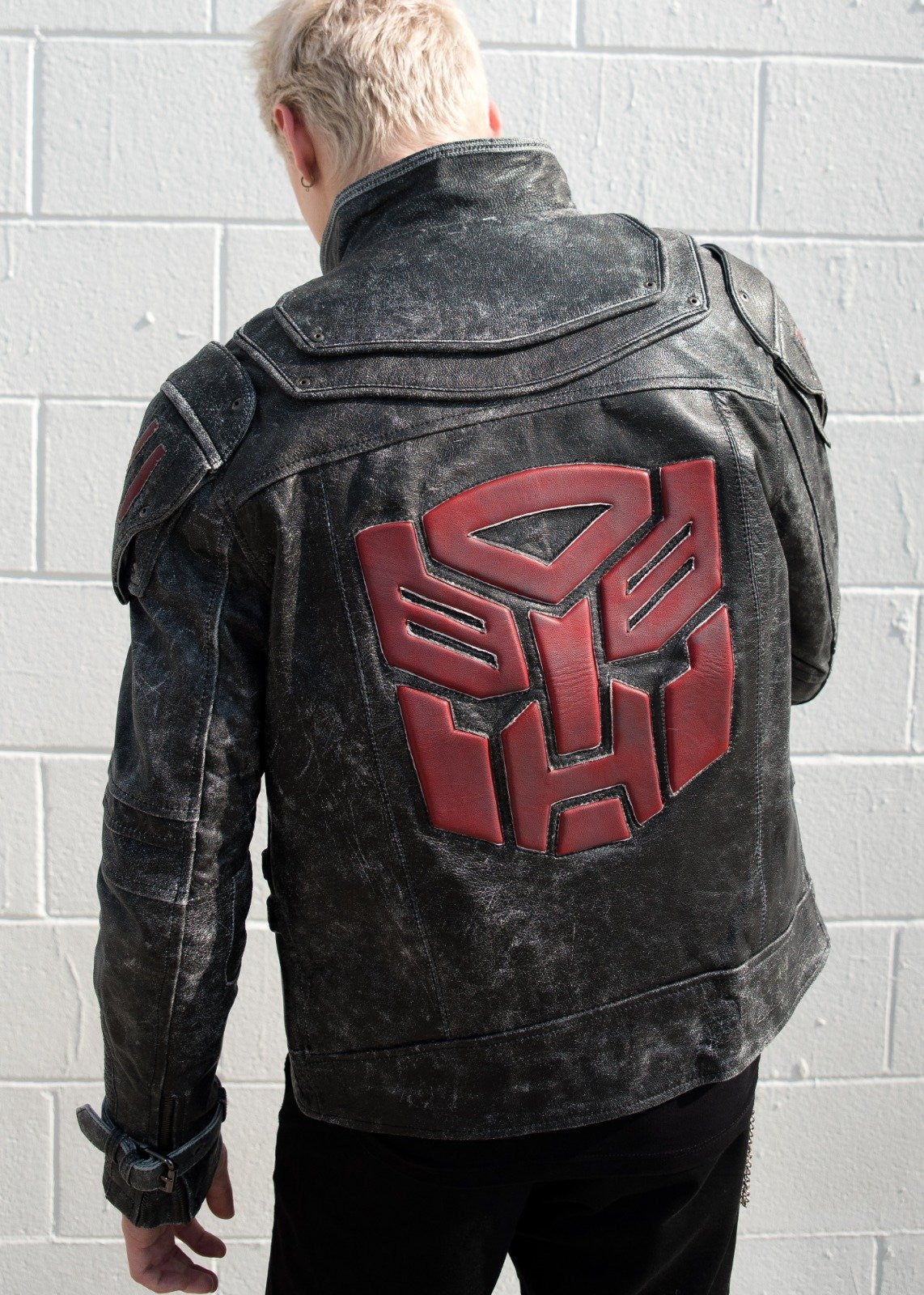 Men Transformers One Autobot Shield Leather Jacket