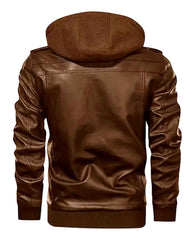 Mens Distressed Brown Hooded Leather Jacket