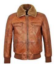 Mens Aviator Shearling Brown Bomber jacket