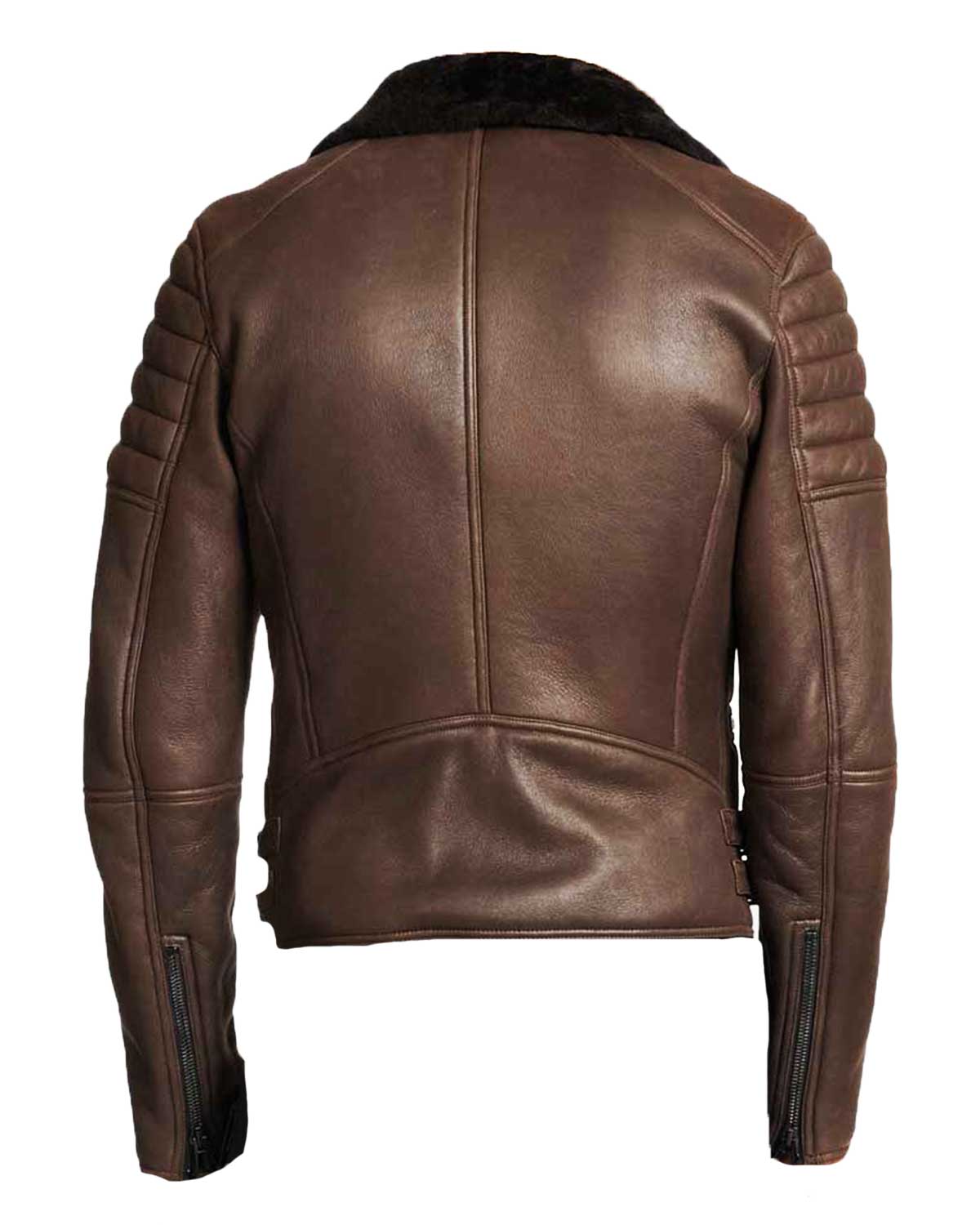 Mens Brown Leather Biker Shearling Jacket