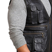 Chris Pratt Men's Biker Black Leather Vest Jacket