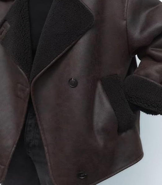 Women Winter Suede Leather Shearling Jacket