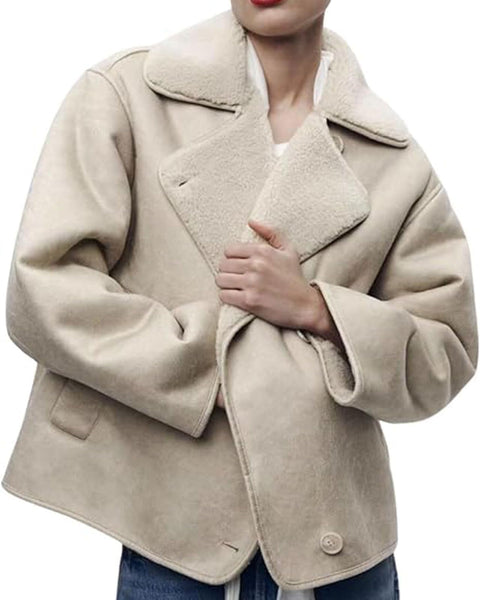 Women Winter Suede Leather Shearling Jacket