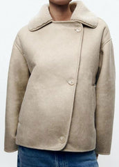 Women Winter Suede Leather Shearling Jacket