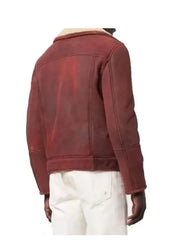 Mens Burgundy Leather Shearling Jacket