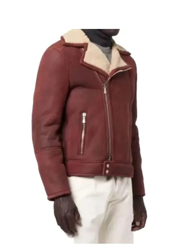 Mens Burgundy Leather Shearling Jacket