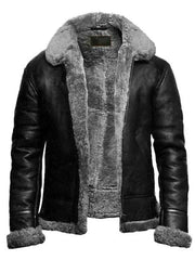 Men Black B3 Shearling Bomber Leather Jacket