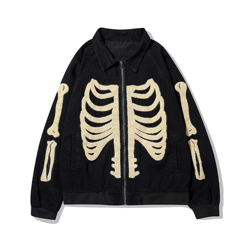 Skeleton Bone Varsity Denim Jacket