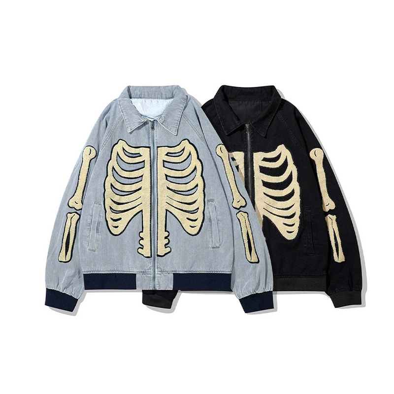 Skeleton Bone Varsity Denim Jacket