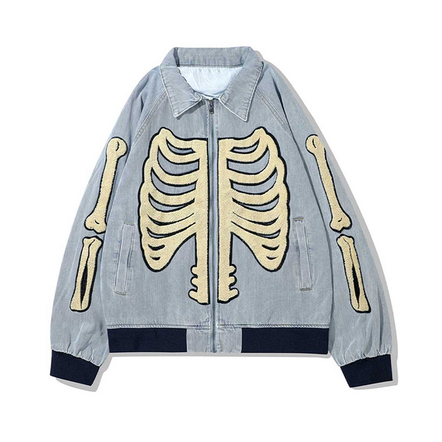 Bone Patchwork Skeleton Denim Jacket