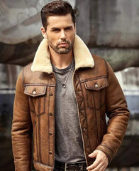 Mens Brown Leather Jacket With Fur Collar