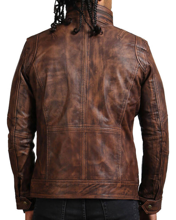 Mens Vintage Brown Leather Motorcycle Jacket