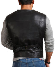 Chris Pratt Men's Biker Black Leather Vest Jacket