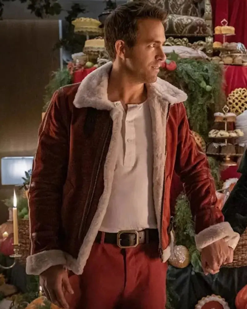 Ryan Reynolds Spirited Red Shearling Jacket