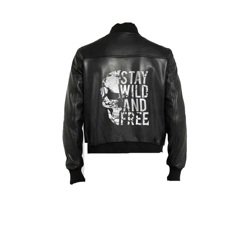 Stay Wild And Free Leather Bomber Jacket