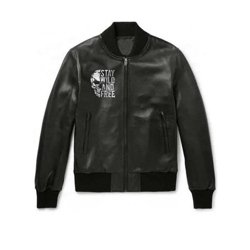 Stay Wild And Free Leather Bomber Jacket