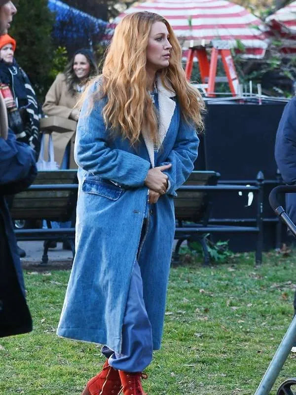 Blake Lively It Ends with Us Shearling Denim Coat