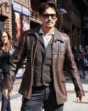 Johnny Depp Brown Real Leather Coat Jacket