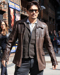 Johnny Depp Brown Genuine Leather Jacket