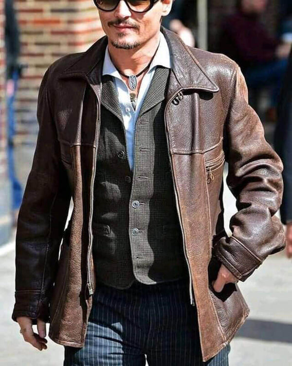 Johnny Depp Brown Genuine Leather Jacket