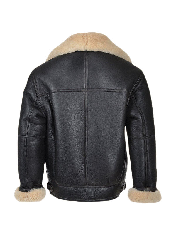 B3 Shearling Black Bomber Leather Jacket