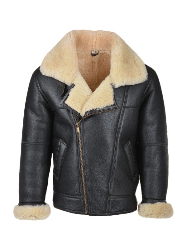 B3 Shearling Black Bomber Leather Jacket