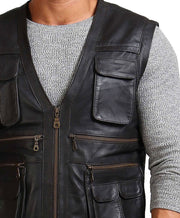 Chris Pratt Men's Biker Black Leather Vest Jacket