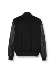 Mens Black Leather Varsity Bomber Jacket