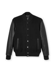 Mens Black Leather Varsity Bomber Jacket