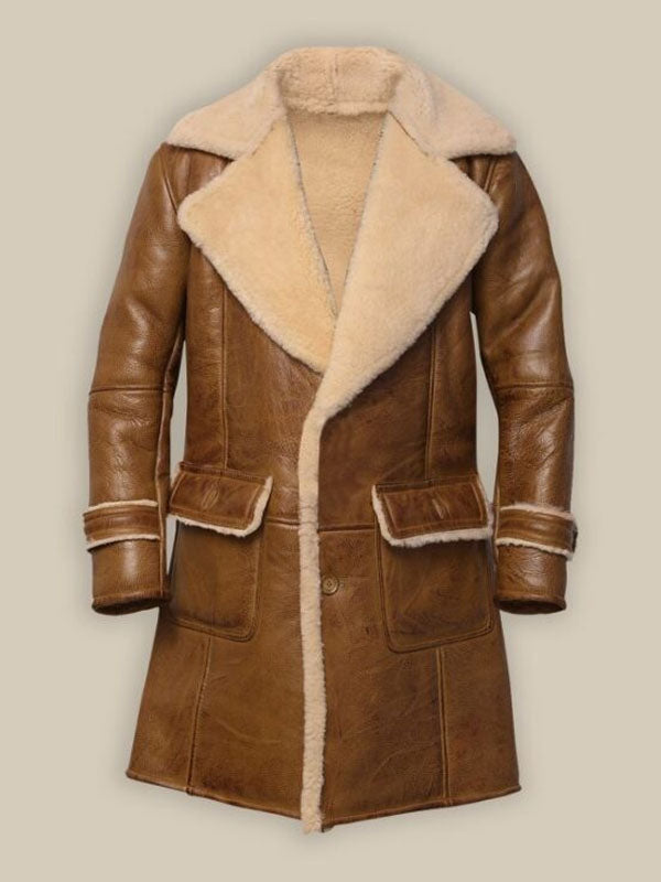 Mens Brown Leather Shearling Coat