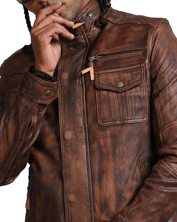 Mens Vintage Brown Leather Motorcycle Jacket