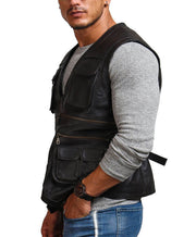 Chris Pratt Men's Biker Black Leather Vest Jacket