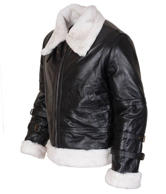 Mens B3 Bomber Shearling Black Leather Jacket