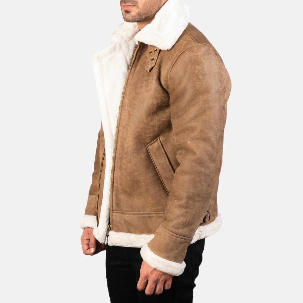 Francis B3 Brown Distressed Bomber Leather Jacket