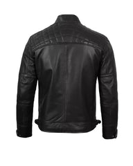 Mens Black Leather Quilted Jacket