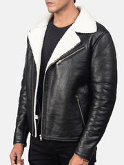 Mens Faux Shearling Black Leather Jacket