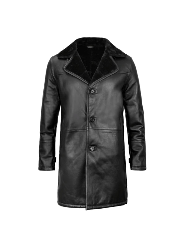 Mens Black Leather Shearling Coat