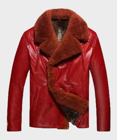 Mens Red Shearling Winter Leather Jacket