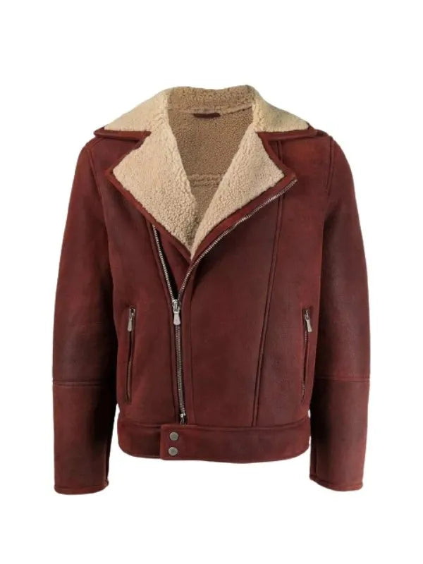 Mens Burgundy Leather Shearling Jacket