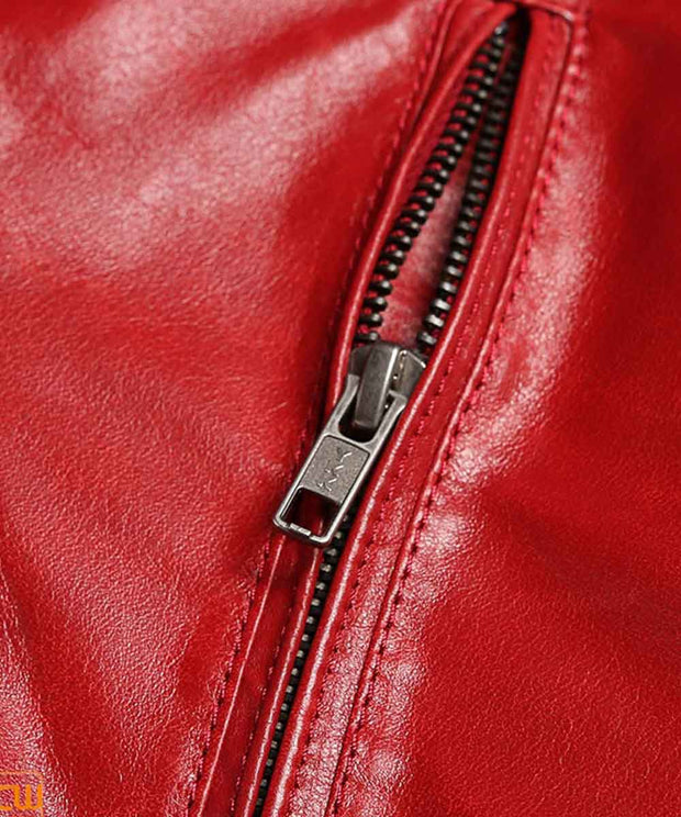 Mens Red Shearling Winter Leather Jacket