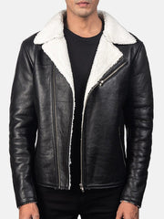 Mens Faux Shearling Black Leather Jacket