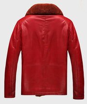 Mens Red Shearling Winter Leather Jacket