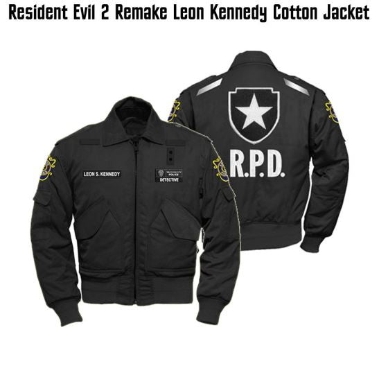 Resident Evil 2 Game Leon Kennedy Black Cotton Bomber Jacket