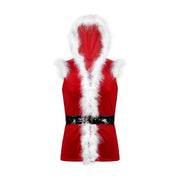 Mens Christmas Santa Claus Velvet hooded Shearling Vest