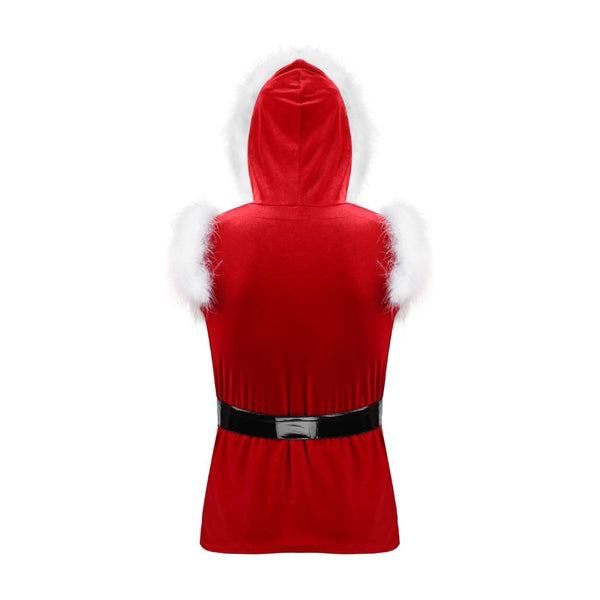 Mens Christmas Santa Claus Velvet hooded Shearling Vest