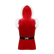 Mens Christmas Santa Claus Velvet hooded Shearling Vest