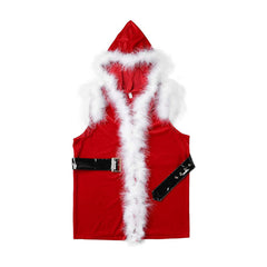 Mens Christmas Santa Claus Velvet hooded Shearling Vest