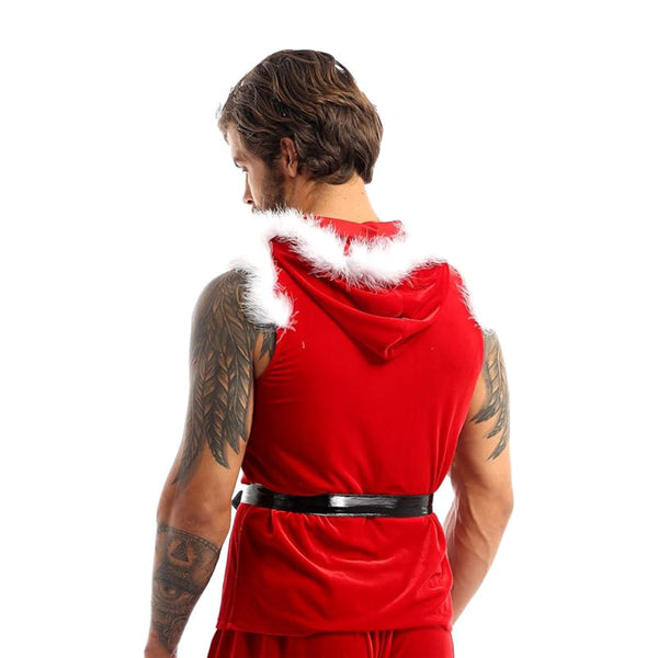 Mens Christmas Santa Claus Velvet hooded Shearling Vest