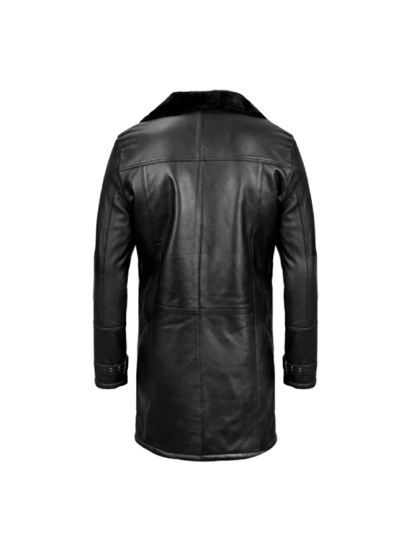 Mens Black Leather Shearling Coat